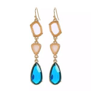 NWT Blue + Gold Stone Drop Earrings OR Green Gold